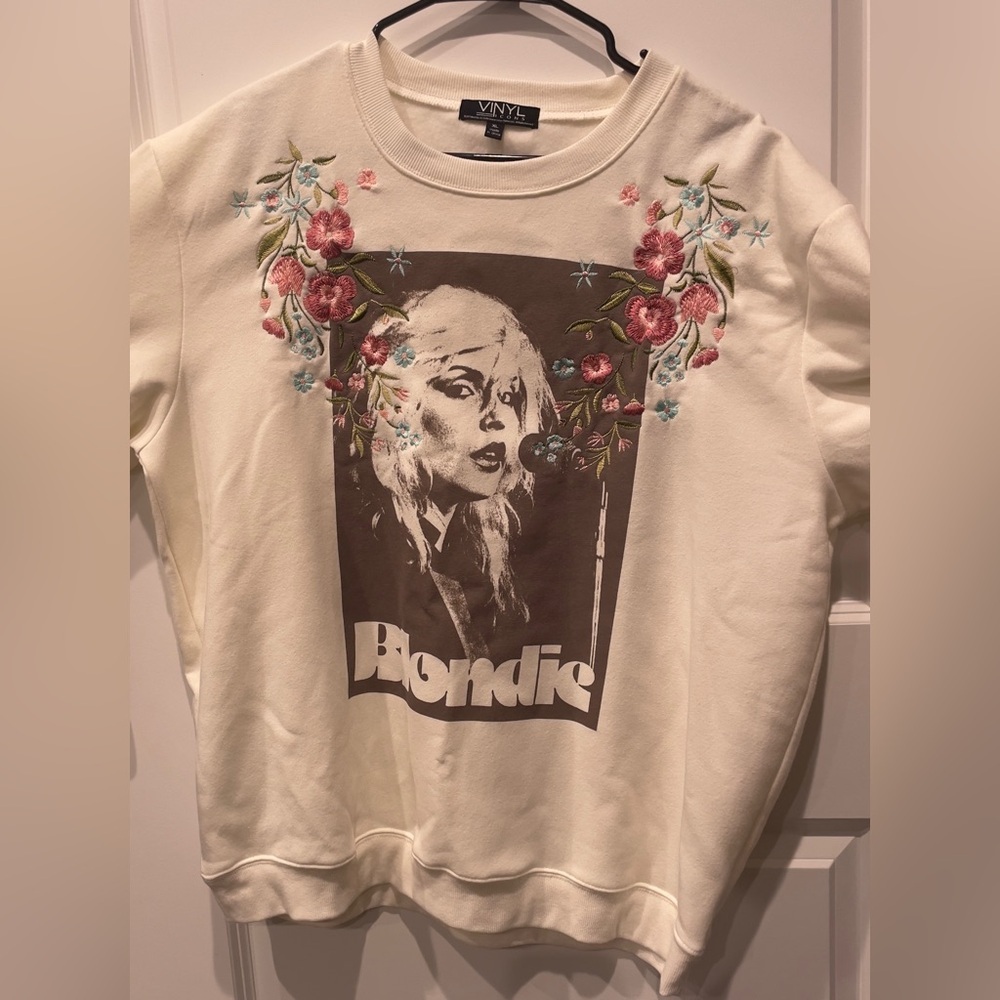 BLONDIE Classic Rock Crewneck Sweatshirt Floral Embroidery Vinyl Icons XL NEW - Picture 3 of 7